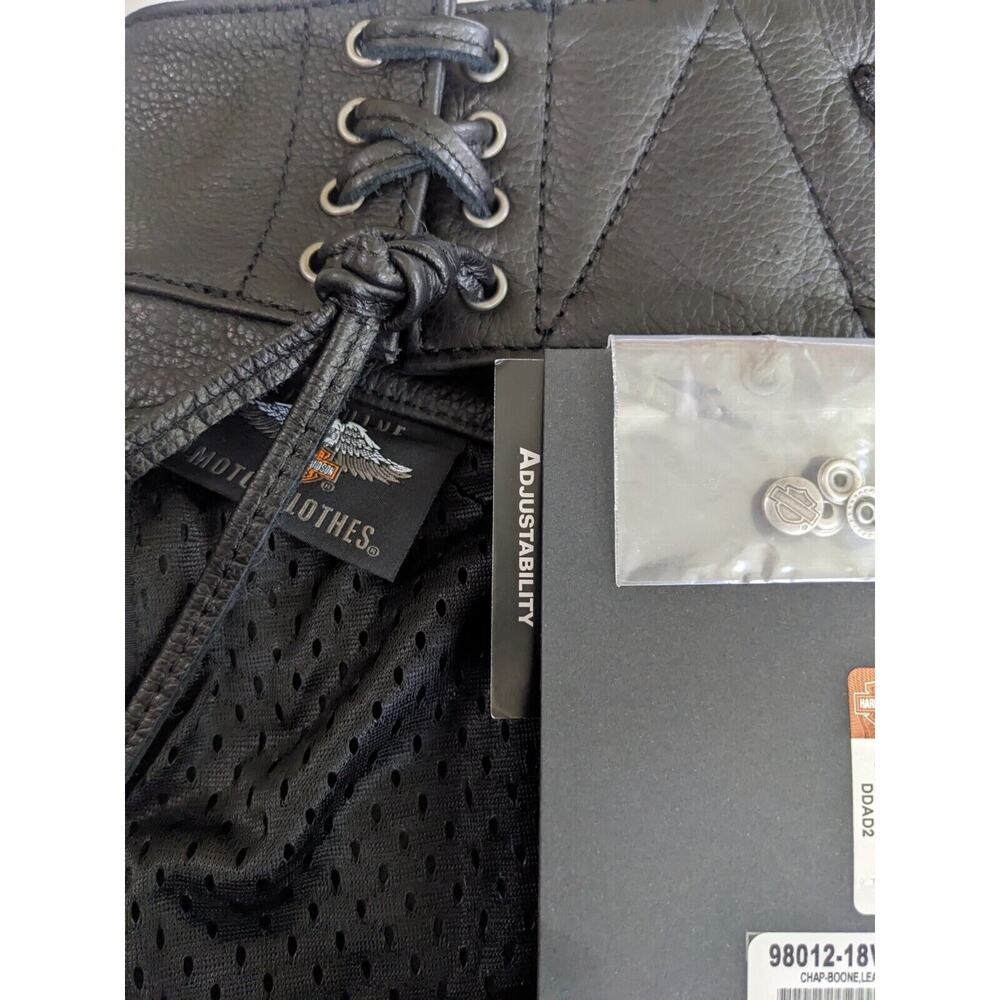 Harley-Davidson Women's Boone Fringed Legs Leather Chaps Black L Large New Logo - Picture 9 of 10
